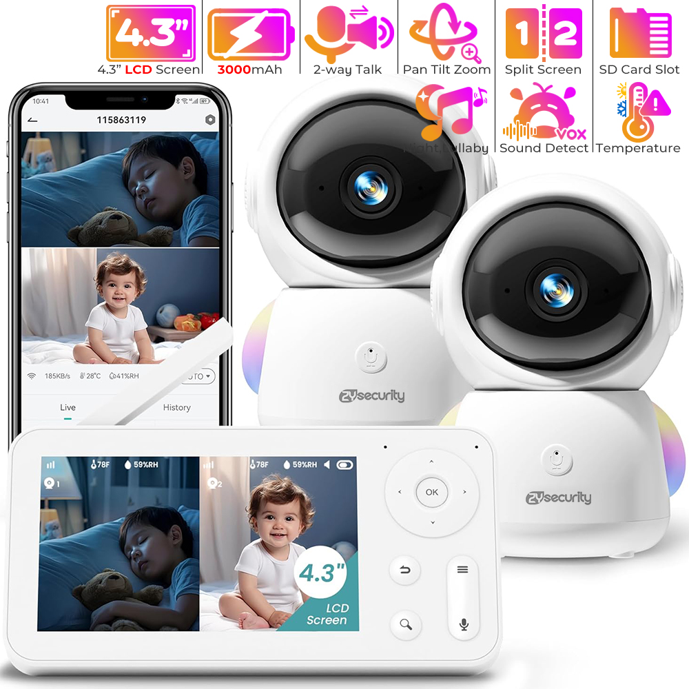 2K 베이비 모니터(카메라 2개 및 오디오 베이비폰 W - Audio Detect Music 리뷰 및 가격