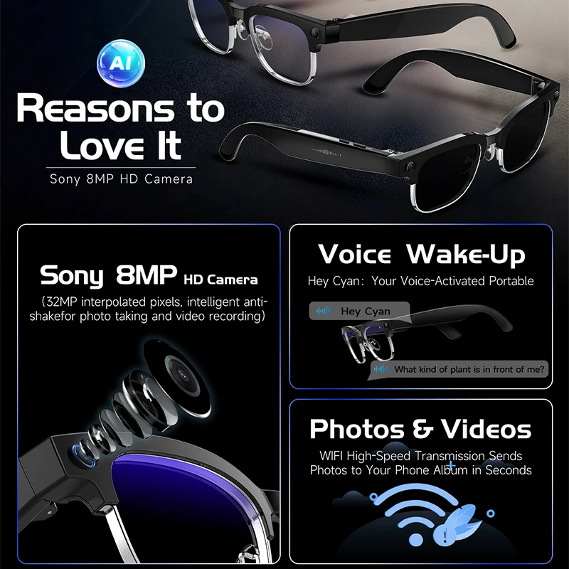 W630 스마트 안경 800W HD 카메라 사진 및 비 - Audio Music Voice 리뷰 및 가격